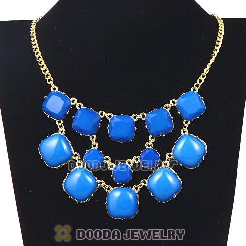 Dark Blue Resin Trio Marzipan Bib Necklaces Wholesale