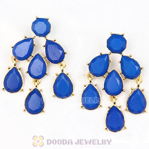 Fashion Gold Plated Drop Dark Blue Resin Chandelier Earrings Wholesale