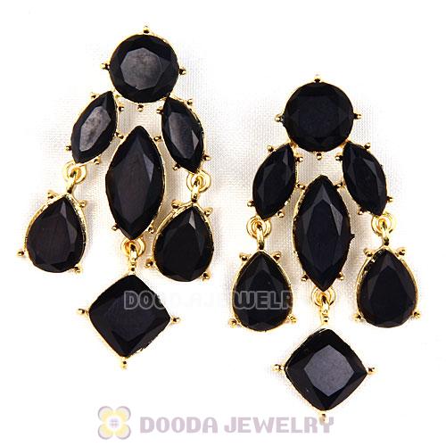 Fashion Gold Plated Drop Black Resin Chandelier Faceted Cascade Earrings Wholesale