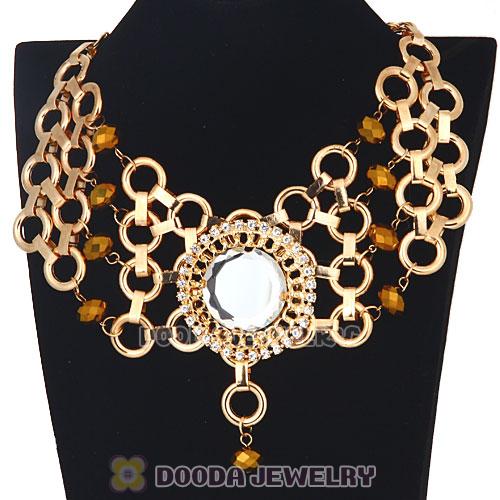 Hoop Connect Rhinestone Big Crystal Flower Chunky Bib Necklace