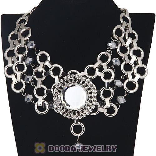 Hoop Connect Rhinestone Big Crystal Flower Chunky Bib Necklace