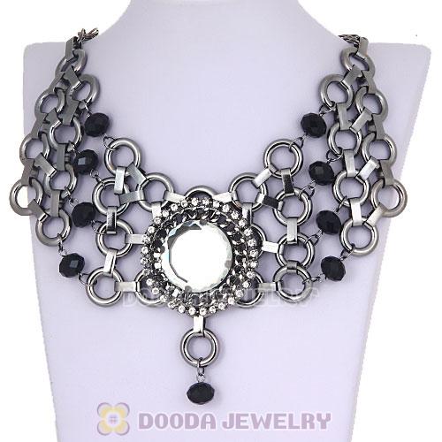 Hoop Connect Rhinestone Big Crystal Flower Chunky Bib Necklace