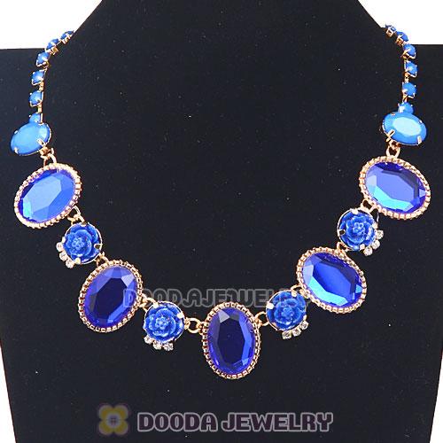 Blue Resin Crystal Rose Flower Bubble Choker Bib Necklaces Wholesale
