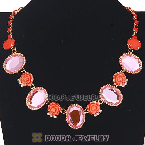 Pink Resin Crystal Rose Flower Bubble Choker Bib Necklaces Wholesale