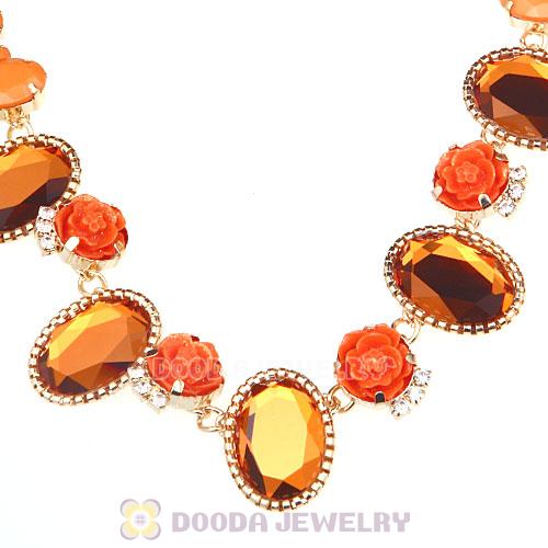 Orange Resin Crystal Rose Flower Bubble Choker Bib Necklaces Wholesale