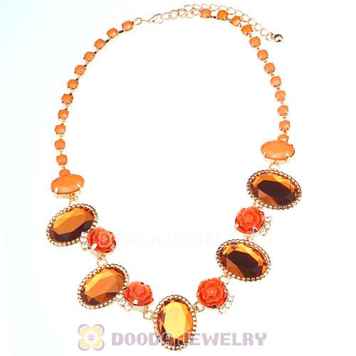 Orange Resin Crystal Rose Flower Bubble Choker Bib Necklaces Wholesale