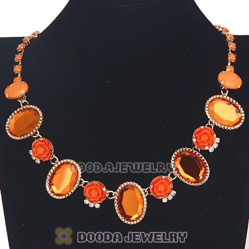 Orange Resin Crystal Rose Flower Bubble Choker Bib Necklaces Wholesale