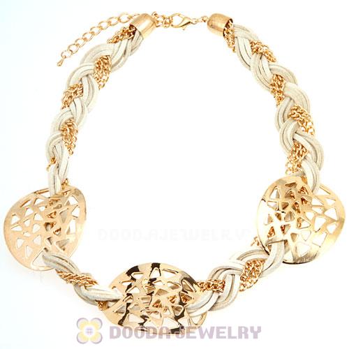 Ladies Gold Chain Braided Leather Collar Necklaces Wholesale