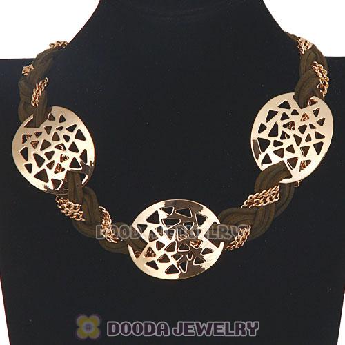 Ladies Gold Chain Braided Leather Collar Necklaces Wholesale