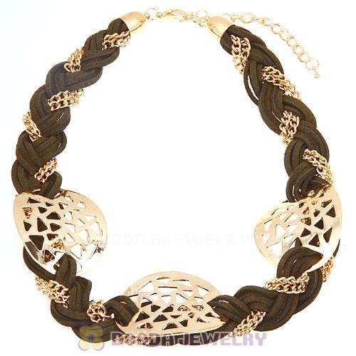 Ladies Gold Chain Braided Leather Collar Necklaces Wholesale