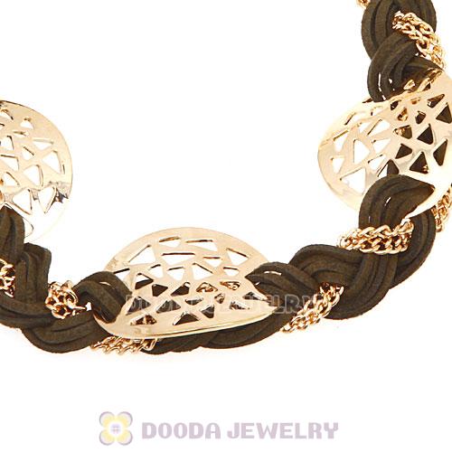 Ladies Gold Chain Braided Leather Collar Necklaces Wholesale