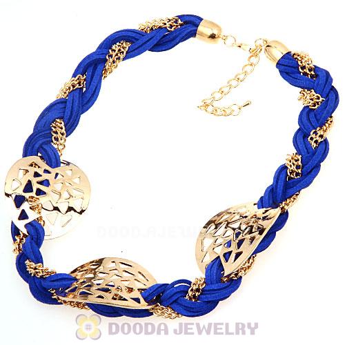 Ladies Gold Chain Navy Braided Leather Collar Necklaces Wholesale