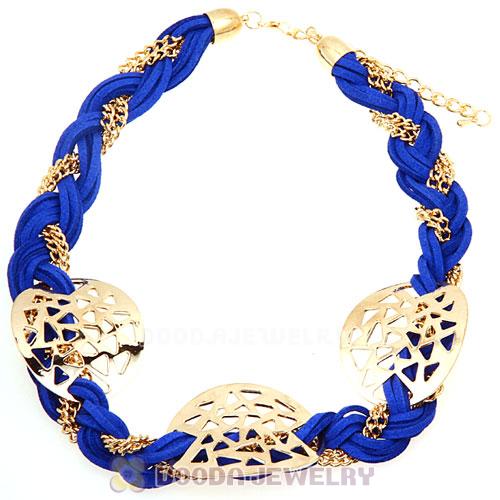 Ladies Gold Chain Navy Braided Leather Collar Necklaces Wholesale