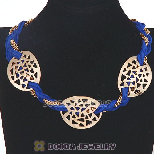 Ladies Gold Chain Navy Braided Leather Collar Necklaces Wholesale