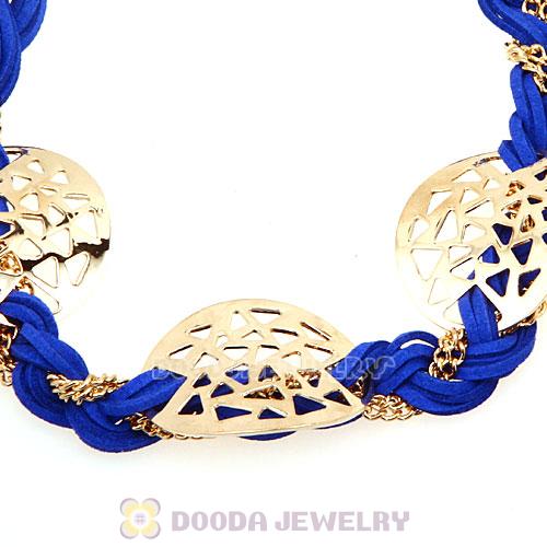 Ladies Gold Chain Navy Braided Leather Collar Necklaces Wholesale