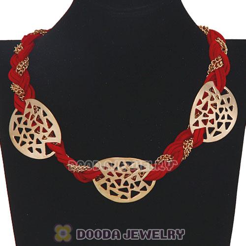 Ladies Gold Chain Red Braided Leather Collar Necklaces Wholesale