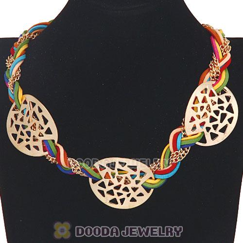 Ladies Gold Chain Braided Leather Collar Necklaces Wholesale