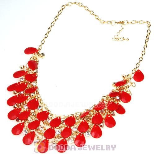 Multilayers Cascade Coral Red Resin Teardrop Bib Necklaces Wholesale