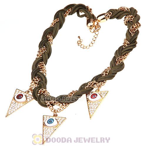 Ladies Braided Leather Evil Eye Pendant Collar Bib Necklace Wholesale