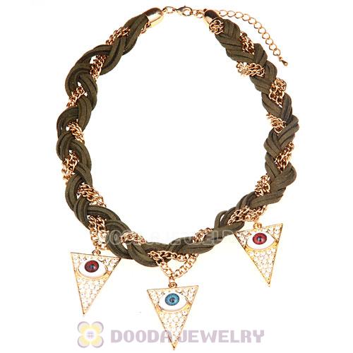 Ladies Braided Leather Evil Eye Pendant Collar Bib Necklace Wholesale