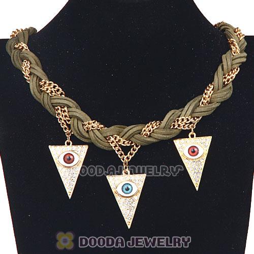 Ladies Braided Leather Evil Eye Pendant Collar Bib Necklace Wholesale
