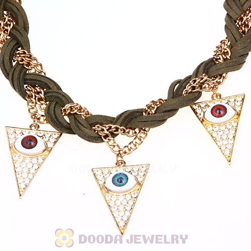 Ladies Braided Leather Evil Eye Pendant Collar Bib Necklace Wholesale