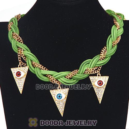 Ladies Braided Leather Evil Eye Pendant Collar Bib Necklace Wholesale