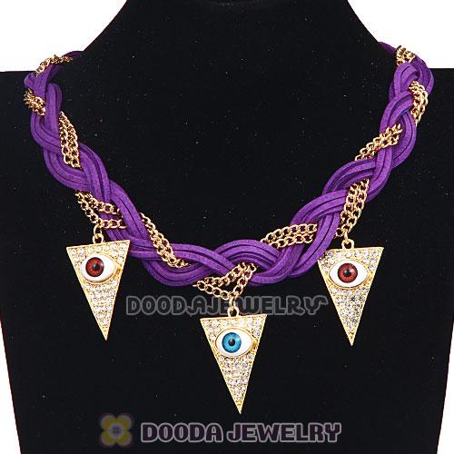 Ladies Braided Leather Evil Eye Pendant Collar Bib Necklace Wholesale