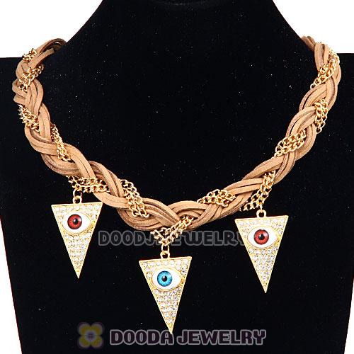 Ladies Braided Leather Evil Eye Pendant Collar Bib Necklace Wholesale