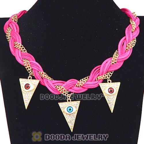 Ladies Braided Leather Evil Eye Pendant Collar Bib Necklace Wholesale