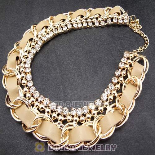 Gold Chain Ladies Rhinestone Leather Chunky Choker Bib Necklace Wholesale