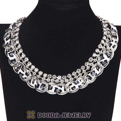 Silver Chain Ladies Rhinestone Leather Chunky Choker Bib Necklace Wholesale
