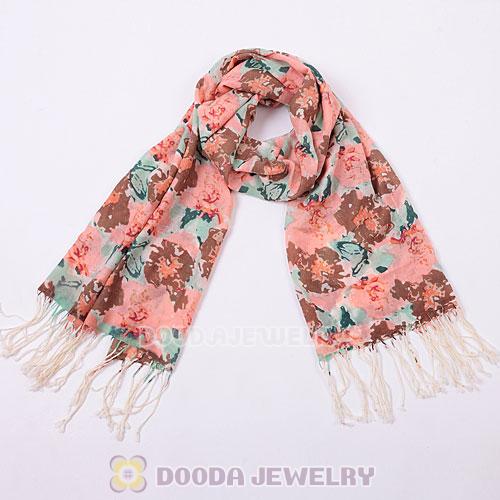 Extra Long Wool Flower Scarf Tassel Pashmina Wool Shawl Wrap Wholesale