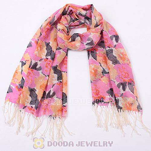 Extra Long Wool Flower Scarf Tassel Pashmina Wool Shawl Wrap Wholesale