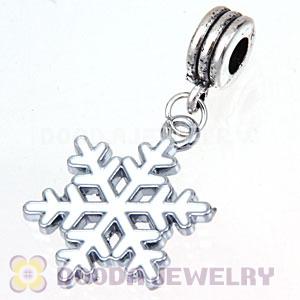 Platinum Plated Enamel European Christmas Snowflakes Dangle Charms Wholesale