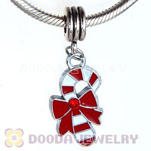 Platinum Plated Enamel European Father Christmas Walking Stick Dangle Charms