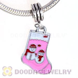 Platinum Plated Enamel European Christmas Socks Stockings Dangle Charms Wholesale