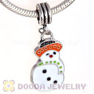 Platinum Plated Enamel European Snowman Dangle Charms Wholesale