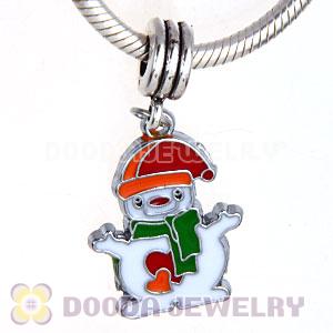 Platinum Plated Enamel European Red Hat Snowman Dangle Charms Wholesale