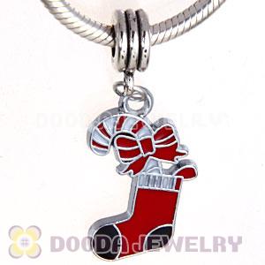 Platinum Plated Enamel European Christmas Stockings Dangle Charms Wholesale