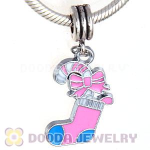 Platinum Plated Enamel European Christmas Stockings Dangle Charms Wholesale