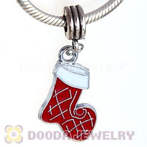 Platinum Plated Enamel European Christmas Socks Stockings Dangle Charms Wholesale