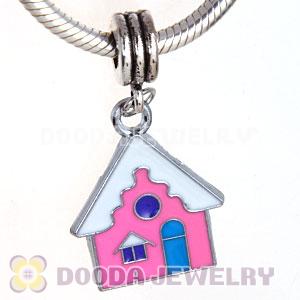 Platinum Plated Enamel European Christmas House Dangle Charms Wholesale