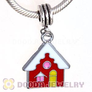 Platinum Plated Enamel European Christmas House Dangle Charms Wholesale