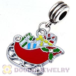 Platinum Plated Enamel European Santa Sleigh Dangle Charms Wholesale