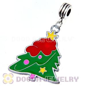 Platinum Plated Enamel European Christmas Tree Dangle Charms Wholesale