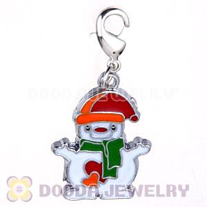 Platinum Plated Enamel European Jewelry Red Hat Snowman Charms Wholesale
