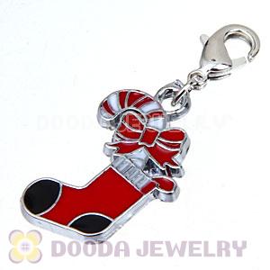 Platinum Plated Enamel European Jewelry Christmas Stockings Charms Wholesale