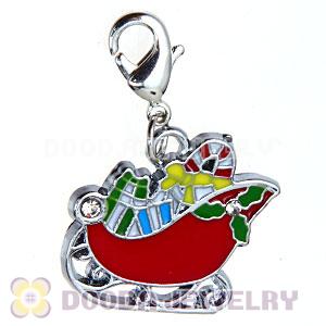 Platinum Plated Enamel European Jewelry Santa Sleigh Charms Wholesale