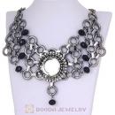 Hoop Connect Rhinestone Big Crystal Flower Chunky Bib Necklace